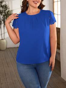 SHEIN LUNE Plus Solid Scallop Trim Fold Pleated Detail Top - Royal Blue - View 6