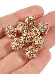 50pcs Multicolor AB Rhinestone Balls Crystal Loose Spacer Round Beads For Jewelry Making DIY Bracelet Accessories - Gold - View 2