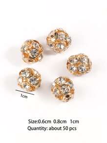 50pcs Multicolor AB Rhinestone Balls Crystal Loose Spacer Round Beads For Jewelry Making DIY Bracelet Accessories - Gold - View 4