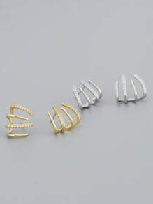 1pair Glamorous Cubic Zirconia Decor Silver Stud Earrings For Women For Daily Decoration - Silver - View 1