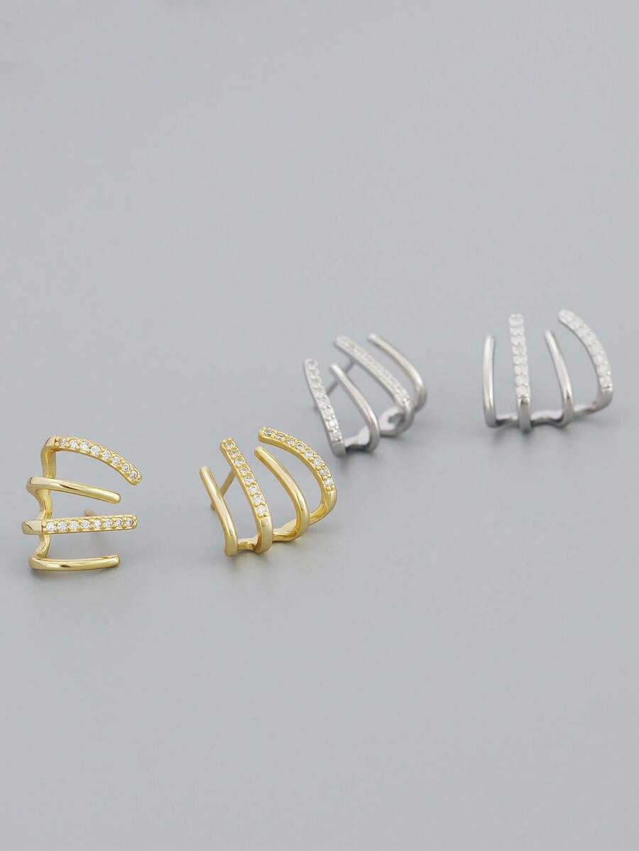 1pair Glamorous Cubic Zirconia Decor Silver Stud Earrings For Women For Daily Decoration - Silver - View 1