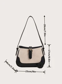 Fashionable Linen Fabric Color Block Shoulder Crossbody Bag , All-match And Elegant For Shopping Niche Design Shoulder Bag Color Contrast Crossbody Bag Trendy Underarm Purse for Women - Hitam - View 3