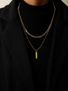 2pcs/set Fashionable Stainless Steel Rectangle Charm Necklace For Men For Daily Decoration for Jewelry Gift