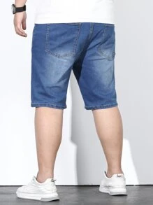 Manfinity Homme Men Plus Cotton Slant Pocket Bermuda Denim Shorts - Medium Wash - View 2