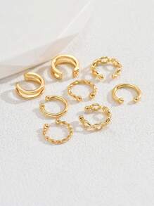 8pcs Chain Design Ear Cuff Copper Jewelry - Yellow Gold - View 5