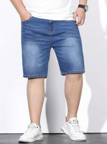 Manfinity Homme Men Plus Cotton Slant Pocket Bermuda Denim Shorts - Medium Wash - View 3