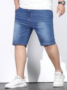 Manfinity Homme Men Plus Cotton Slant Pocket Bermuda Denim Shorts - Medium Wash - View 4