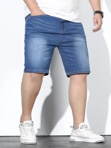 Manfinity Homme Men Plus Cotton Slant Pocket Bermuda Denim Shorts - Medium Wash - View 5