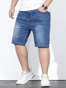 Manfinity Homme Men Plus Cotton Slant Pocket Bermuda Denim Shorts - Medium Wash - View 6