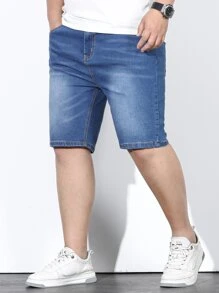 Manfinity Homme Men Plus Cotton Slant Pocket Bermuda Denim Shorts - Medium Wash - View 7