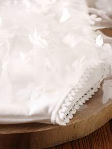 新生兒寶寶女孩鑲嵌連身衣,配飾髮帶攝影道具 - 白色 - 查看 5