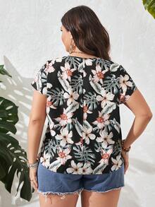 SHEIN VCAY Áo sơ mi Plus Size Nhiệt đới Boho - màu đen - Xem 3