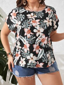 SHEIN VCAY Áo sơ mi Plus Size Nhiệt đới Boho - màu đen - Xem 4
