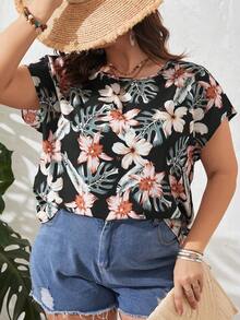 SHEIN VCAY Áo sơ mi Plus Size Nhiệt đới Boho - màu đen - Xem 6