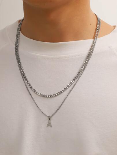 時尚流行2入組/套時尚不銹鋼字母吊飾項鍊男士日常生活珠寶禮物和時尚外觀