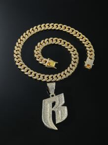 1pc Fully Iced Out Chain Letter R Pendant Hip Hop Necklace - Yellow Gold - View 2