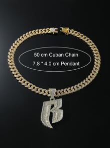 1pc Fully Iced Out Chain Letter R Pendant Hip Hop Necklace - Yellow Gold - View 4