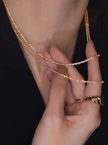 Nooxian 2/3pcs Rhinestone Chain Necklace - Yellow Gold - View 3