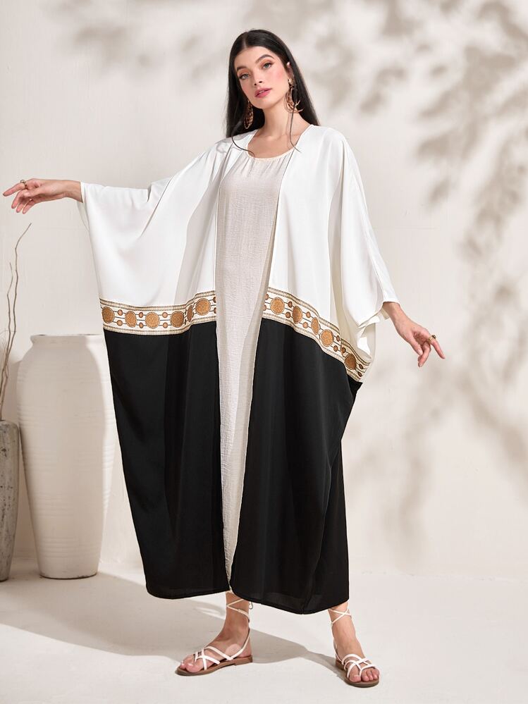 SHEIN Najma Colorblock Batwing Sleeve Open Front Abaya SHEIN
