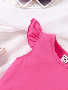 Đứa bé gái Viền Ruffle Áo thun & Sọc Nếp gấp cao eo Quần short - Màu Hồng Tươi - Xem 5