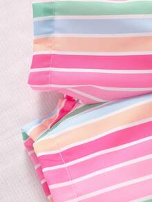 Đứa bé gái Viền Ruffle Áo thun & Sọc Nếp gấp cao eo Quần short - Màu Hồng Tươi - Xem 7