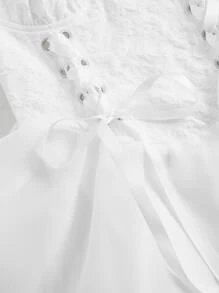 SHEIN MOD Lace Up Front Puff Sleeve Dress - White - View 3