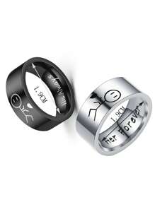 2 cái/bộ Cặp Đôi Nhẫn Đồ Họa Hoạt Hình, Trang Sức Bằng Thép Không Gỉ - Đen và trắng - Xem 3