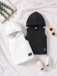 男嬰2入組補丁細節連帽背心上衣 - 黑與白 - 查看 1