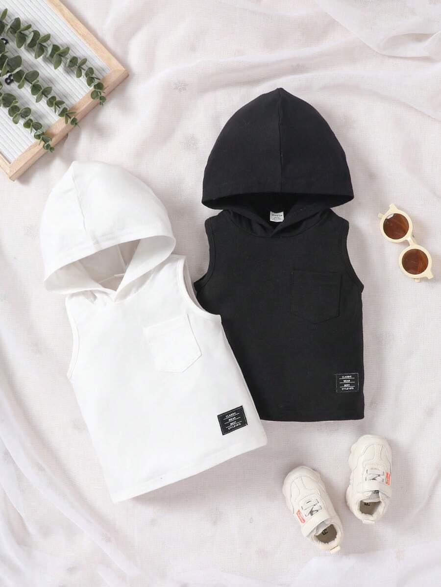 男嬰2入組補丁細節連帽背心上衣 - 黑與白 - 查看 1