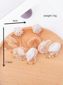 1對時尚手工絲花&珍珠裝飾耳環,適合日常穿著和度假 - 彩色 - 查看 5