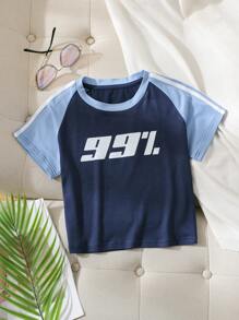 INAWLY Letter Graphic Contrast Raglan Sleeve Tee - Multicolor - View 1
