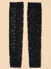 1pair Sweet Lace Sunscreen Long Arm Sleeves, Lightweight And Breathable, With High Elasticity To Cover Scars, Tattoos And Protect Your Arms While Driving Halloween Accessories Winter Gloves Wedding Valentine's Day Valentines - Black - View 3
