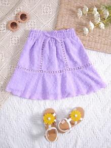 SHEIN Girls Swiss Dot Guipure Lace Insert Bow Front Ruffle Hem Skirt - Lilac Purple - View 1