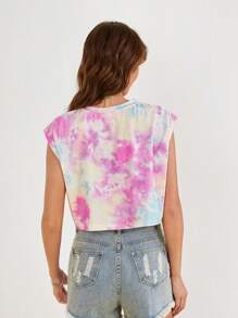 LOONEY TUNES X SHEIN Tie Dye Slogan & Cartoon Graphic Crop Tee - Multicolor - View 2