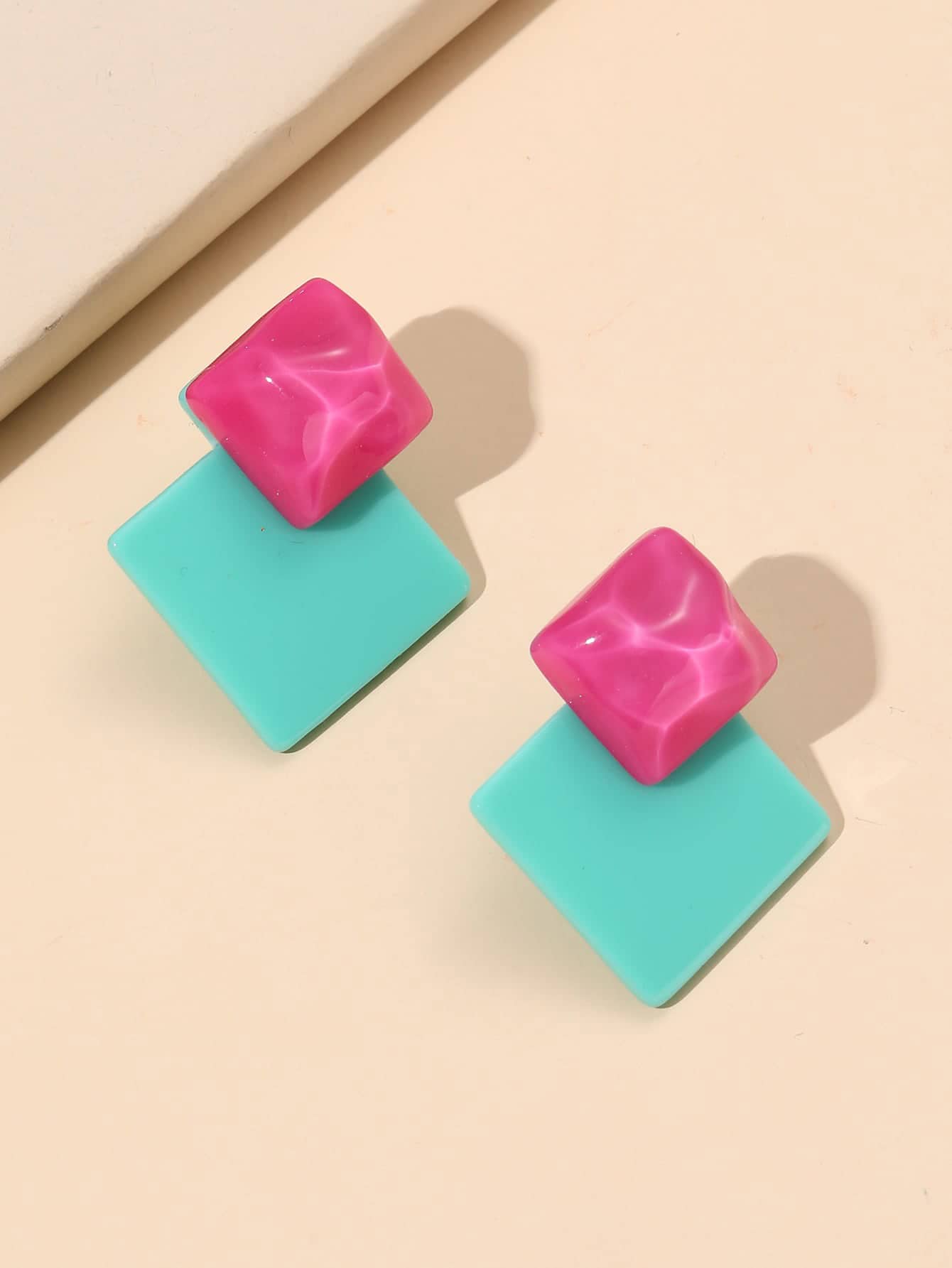 Two Tone Square Stud Earrings SHEIN USA