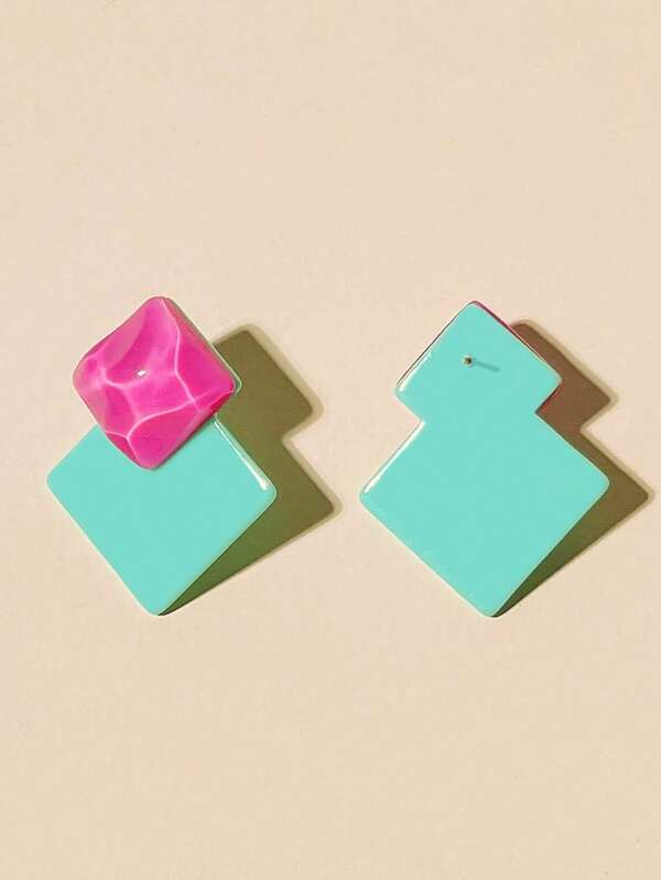 Two Tone Square Stud Earrings SHEIN USA