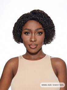 Transparent Lace Pixie Cut 13 X 1 180 Density Extra Short Natural Black Color Lace Closure Human Hair Wig Virgin Hair Daily Use Young - Natural Black - View 2