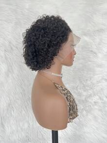 Transparent Lace Pixie Cut 13 X 1 180 Density Extra Short Natural Black Color Lace Closure Human Hair Wig Virgin Hair Daily Use Young - Natural Black - View 4