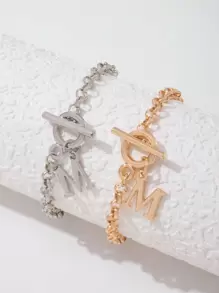 Pulsera con letra M para mujer, de moda y sencilla, paquete de 2 para regalo de fiesta - Multicolor - Ver 1