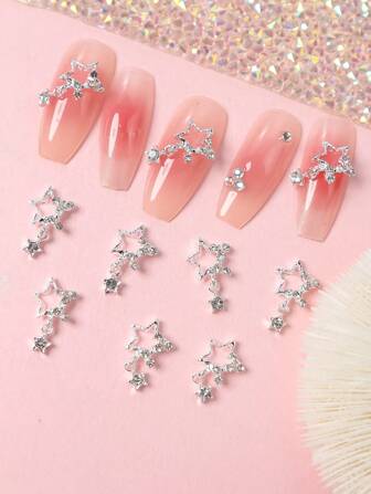10 st. försilvrade strassstjärnhängen nagelhängen 3D nagelkonst pentagramsmycken nagelkonst gör-det-själv-tillbehör konstdekoration tillbehör nagelberlocker nagelstenar nageltillbehör