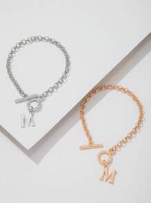 Pulsera con letra M para mujer, de moda y sencilla, paquete de 2 para regalo de fiesta - Multicolor - Ver 2