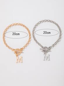 Pulsera con letra M para mujer, de moda y sencilla, paquete de 2 para regalo de fiesta - Multicolor - Ver 4