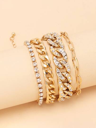 4pcs Punk Exaggerated Plastic Zirconia Copper Material Bracelet Set, Suitable For Eid Al-Fitr In The Middle East