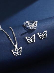 4pcs Hollow Out Butterfly Decor Jewelry Set - Silver - View 1