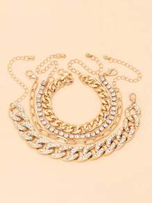 4pcs Punk Exaggerated Plastic Zirconia Copper Material Bracelet Set, Suitable For Eid Al-Fitr In The Middle East