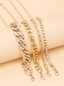 4pcs Punk Exaggerated Plastic Zirconia Copper Material Bracelet Set, Suitable For Eid Al-Fitr In The Middle East