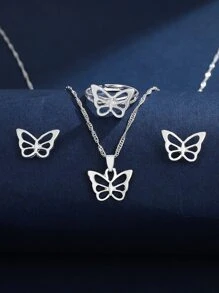 4pcs Hollow Out Butterfly Decor Jewelry Set - Silver - View 3