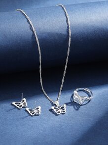 4pcs Hollow Out Butterfly Decor Jewelry Set - Silver - View 7