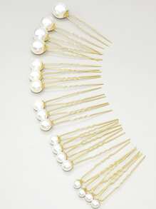 18 chiếc kẹp tóc cô dâu trang trí bằng ngọc trai giả - Vàng - Xem 2