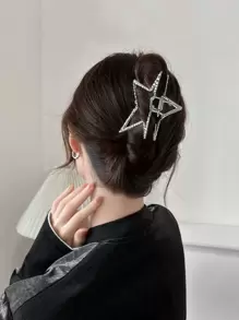 1 件装星形骷髅设计发爪街头发夹发夹发钳 - 銀色 - 查看 3